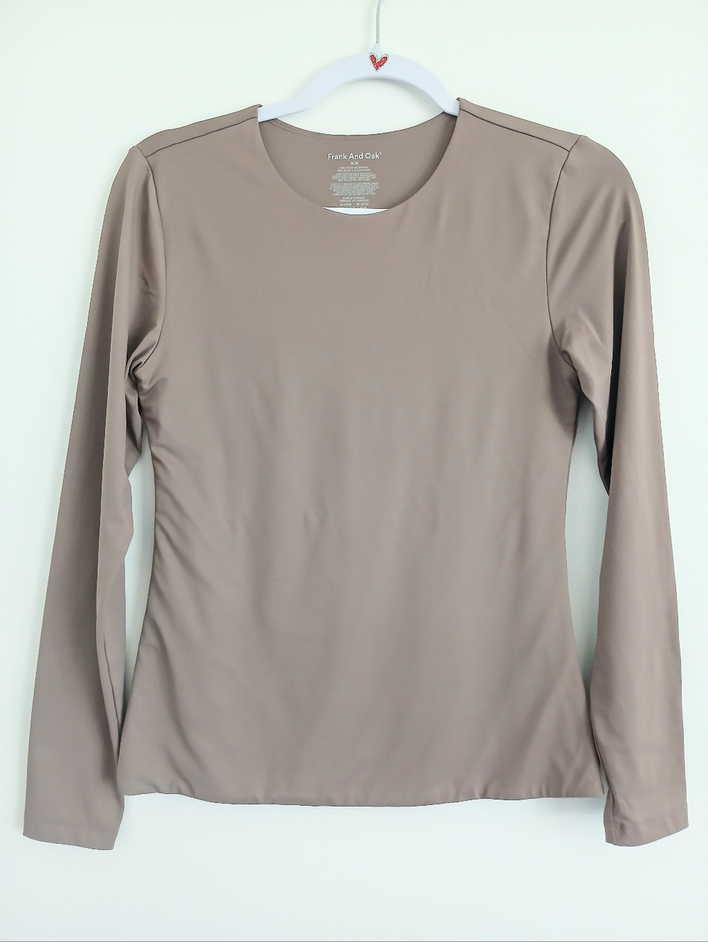 Frank & Oak Long Sleeve Crewneck Double-layered Tee in Taupe Sz M